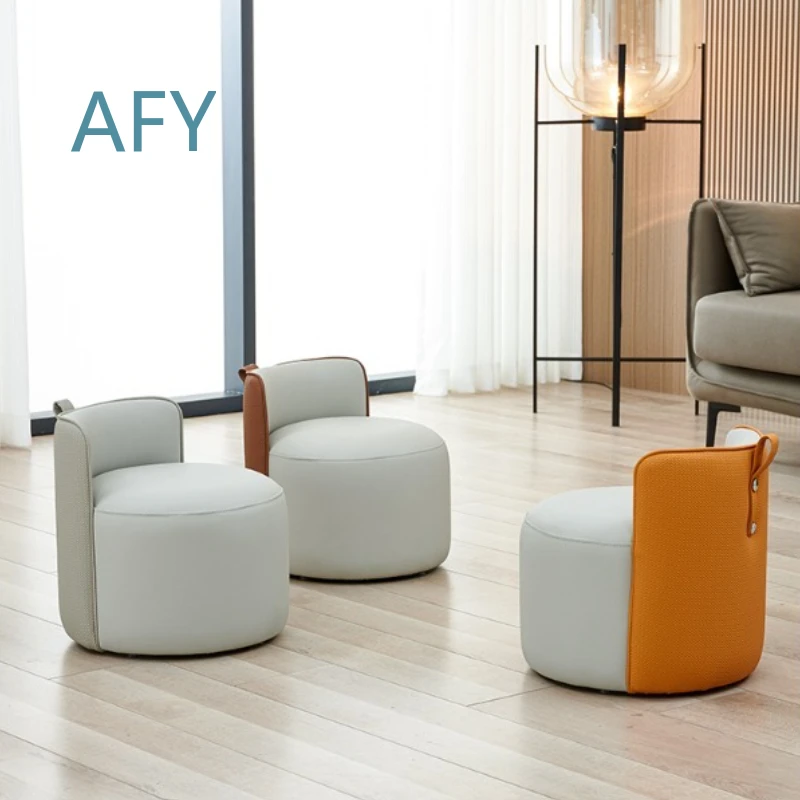 Home Stool with Backrest Small Ottoman for Coffee Table Artificial Leather Round Seat for Living Room Sofa Shoe Changing