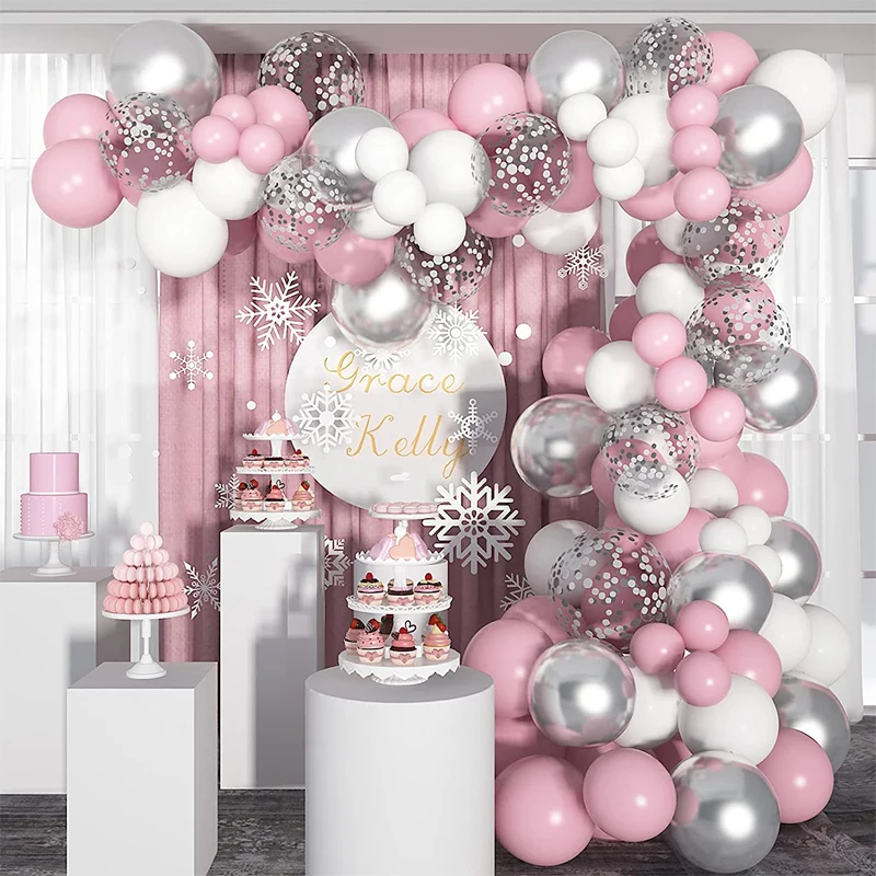 Pink White Silver Balloon Garland Arch Kit For Wedding Anniversary Baby Shower Girl Birthday Party Decorations Arco De Globos