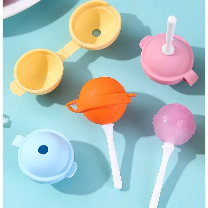4 PCS Lollipop Ice Ball Mold Silicone Easy Release Homemade Popsicle Reusable Food Grade Kids DIY Kitchen Ice Cube Tool