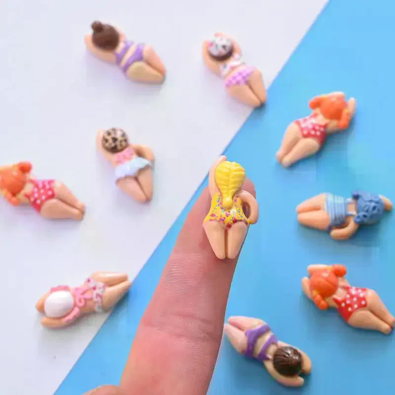 Cute Bikini Girl Mini Resin Figurines Swimming Figure DIY Crafts Phone Case Decoration Scrapbooking Desktop Decor 7/14pcs