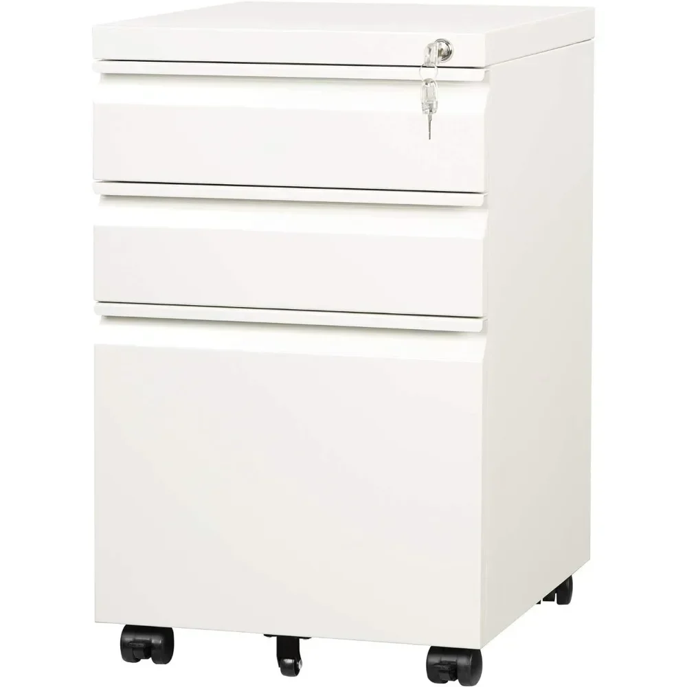 3-Drawer Mobile File Cabinet (Under Office Desk), Assembled Except Casters, Fits Letter/Standard Sizes, White Filing Cabinets