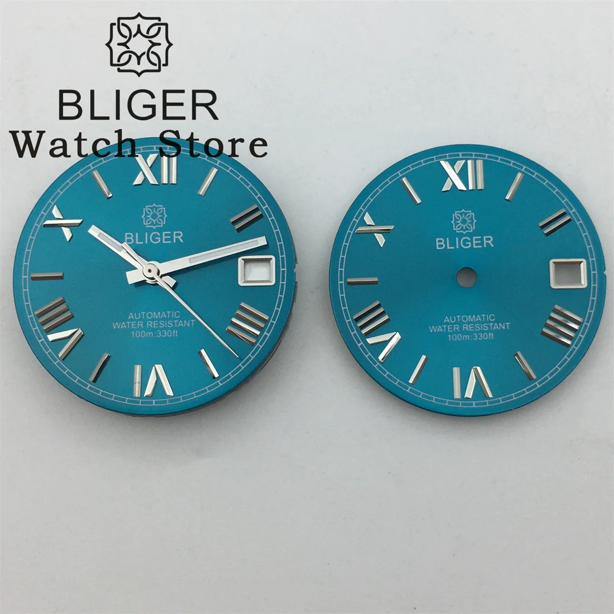 BLIGER NH35 Dial 29mm Pink Blue Dial Roman/Diamond index With Hands Fit NH35 NH36 Movement