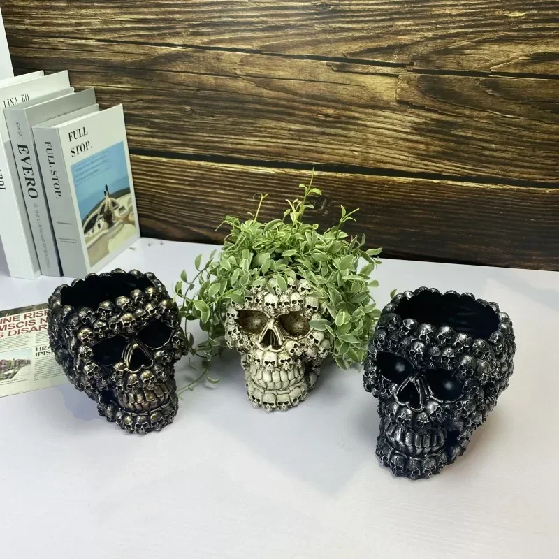 

1pc Halloween Skull Flower Pot Ornament Statue Succulent Pot Plant Pot Crafts Desktop Decoration