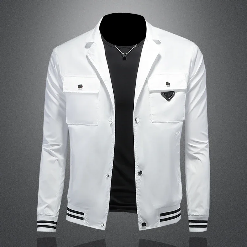 

High quality men's jacket slim fit sports personality solid color fashion boutique lapel baseball jacket black and white top