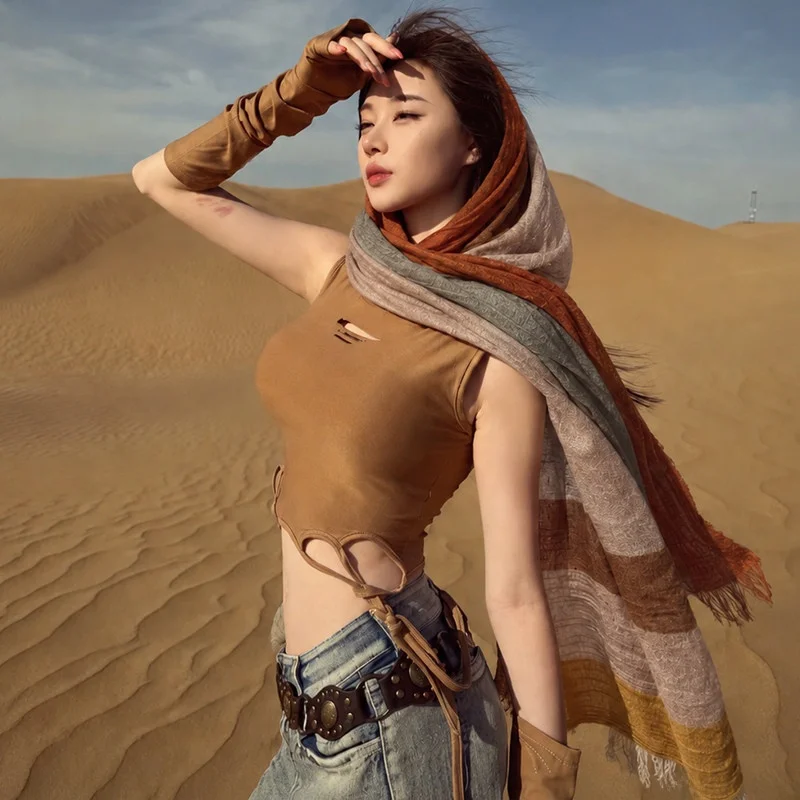 Sun Protection Cotton Linen Scarf Women's Northwestern Gansu Desert Travel Style National Ethnic Wind Headscarf Shawl