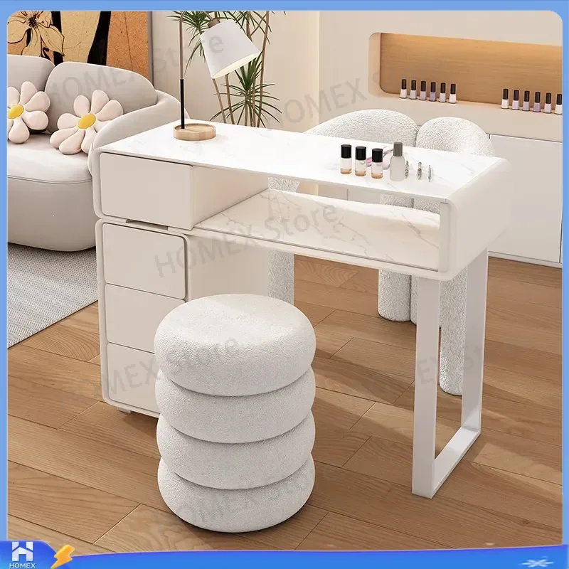 Solid Wood Manicure Table and Chair Set Japanese Style Rock Slab Nail Desk Single Double Cream Salon Furniture Beauty Station