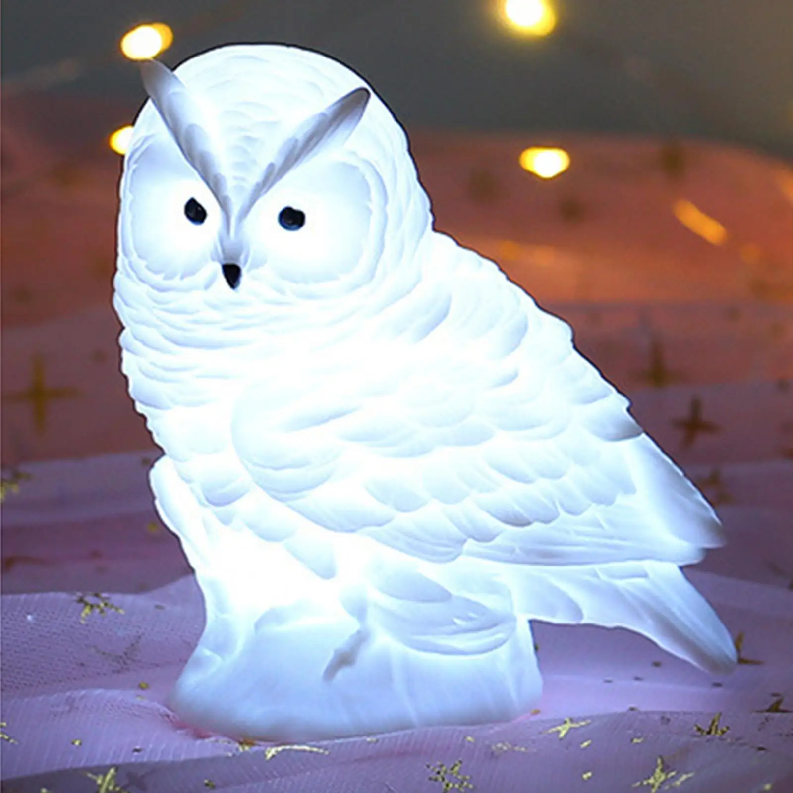 Exquisite Owl Shape Animal Shade Desk Lighting Night Light Shell for Wedding Decor Desk Lights Decorative Feather LED Table Lamp image 2