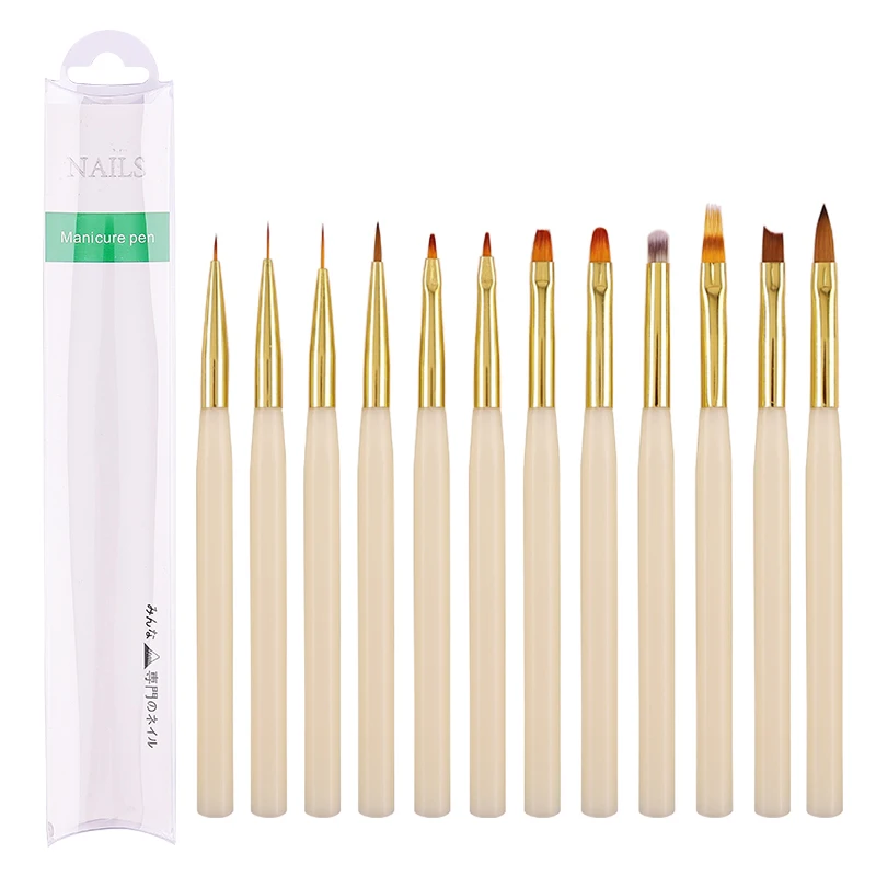 Juego de 12 Uds de Arte de uñas profesional japonés delineador de extensión de Gel UV cepillos planos Kit de pluma de dibujo de pétalos de flores para manicura