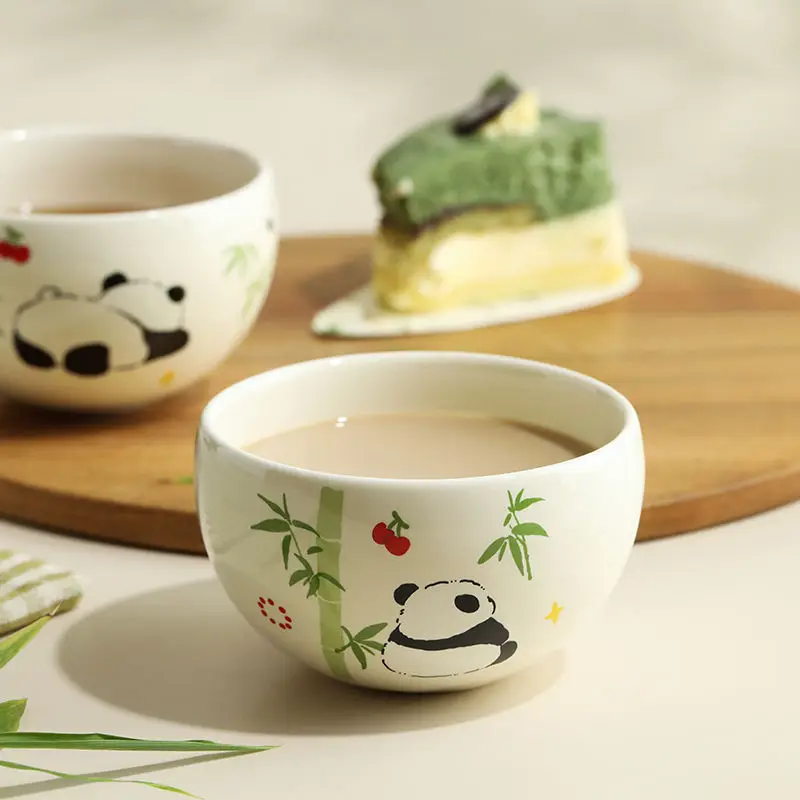 210ml Multi-purpose Lovely Panda Ceramic Grip Cup Eggshell Latte Cup Home Exquisite Coffee and Dessert Mug Drinking Water Tools