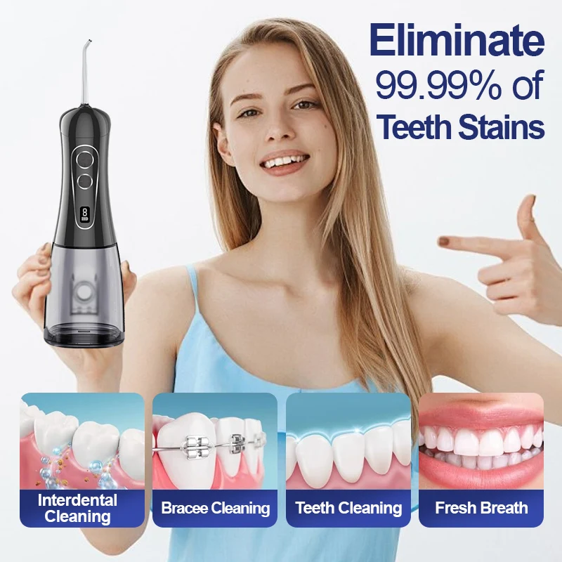 STLF 8 Mode 400ml Pembersih Gigi Isi Ulang Tanpa Kabel Waterflosser Irrigator Dengan Layar Digital LED