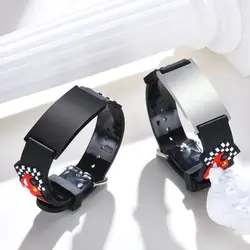 Free Engraving Name Date Bracelet for Baby,Stainless Steel Black Car Silicone Strap Bracelets,Custom Name ID Jewelry Gift
