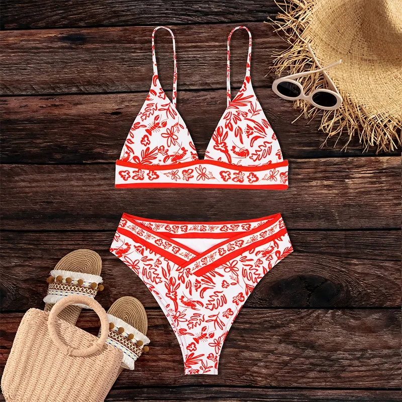 

Swimsuits Two-piece Separate Sexy Bikini Solid Printed Backless Swimsuit Woman 2024 Summer Beachwear Bathing Suits Swimwear