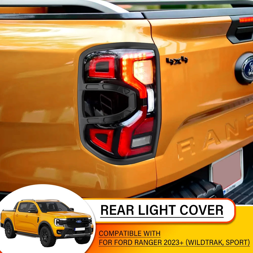 Tail Lights Taillight Cover For Ford Ranger 2023 2024 WILDTRAK SPORT Raptor Car Accessories Matte Black Car Light Cover 2pcs/set