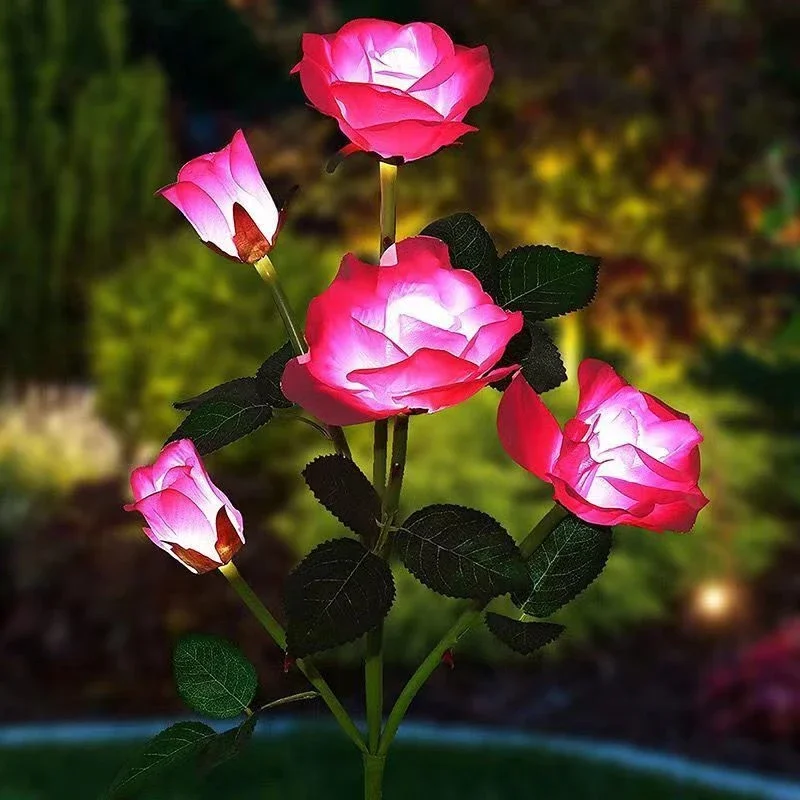

Outdoor Holiday Light Fairy Light Wedding Decoration 5 Heads Solar Light Garden Lamp Rose Flower Lawn Lamp for Yard Patio Decor