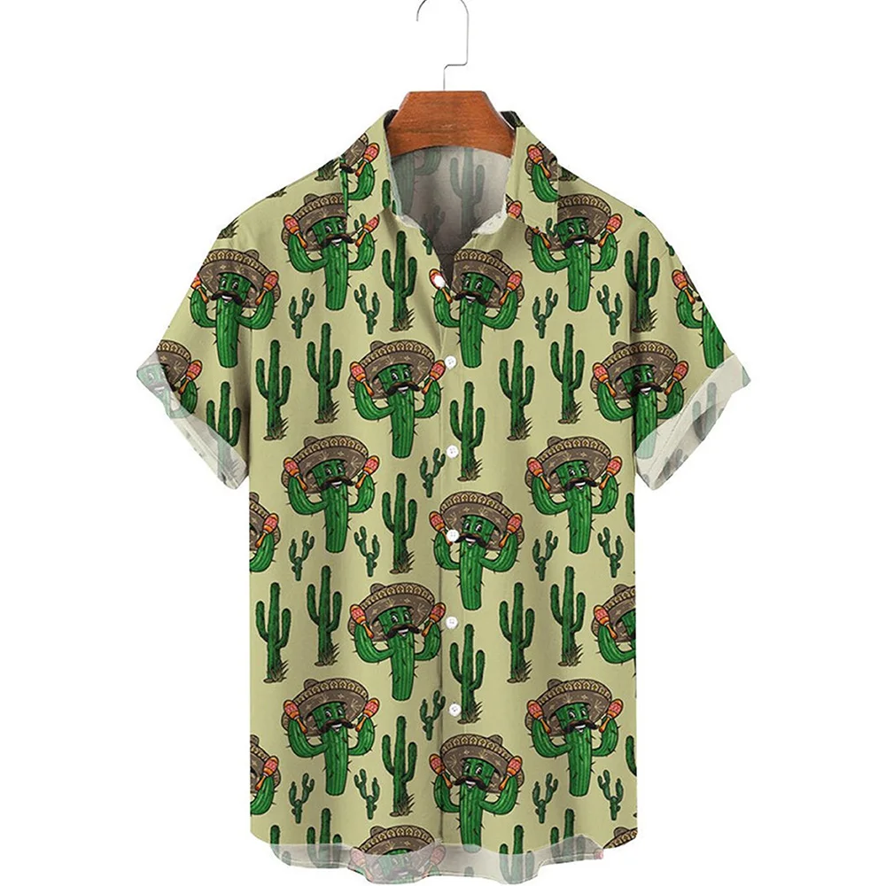 

HX Fashion Men's Shirts Funny Tropical Plant Cactus 3D Printed Casual Shirt Short Sleeve Beach Shirt Camisas Dropshipping