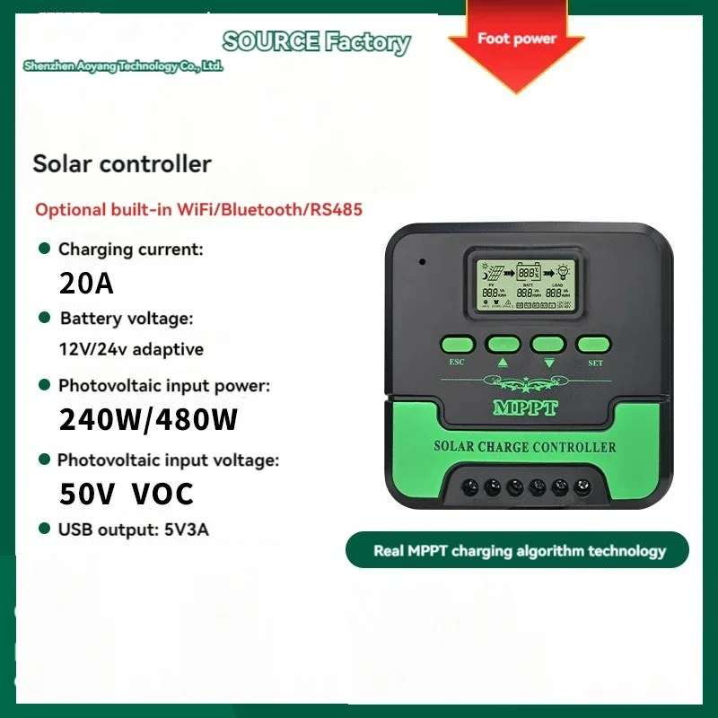 

10-60A 12V/24V LCD Solar Panel Solar Charge Controller with WIFI Charge Regulator for Lifepo4 Lithium Acid Lead Battery