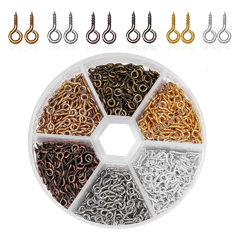 600 Pcs Jewelry Accessory Screw Eye Hooks Mini Alloy Ring Eyelet Screw Hook