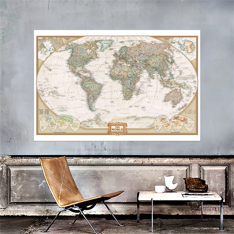 150x100cm The Vintage World Map, Non-woven Painting Retro Wall Art Poster, School Supplies Living Room Home Decoration