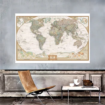 Carte du monde Vintage 150x100cm, peinture Non tissée, affiche d'art murale rétro, fournitures scolaires, décoration de la maison pour salon