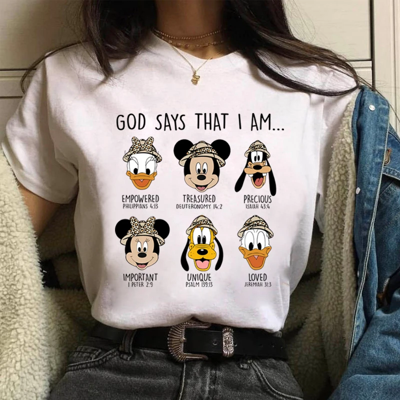 

Disney Cartoon Princess Mickey Mouse Prince Printed Tops Women Cotton T-shirt Short Sleeve Couple Personality Round Neck T-shirt