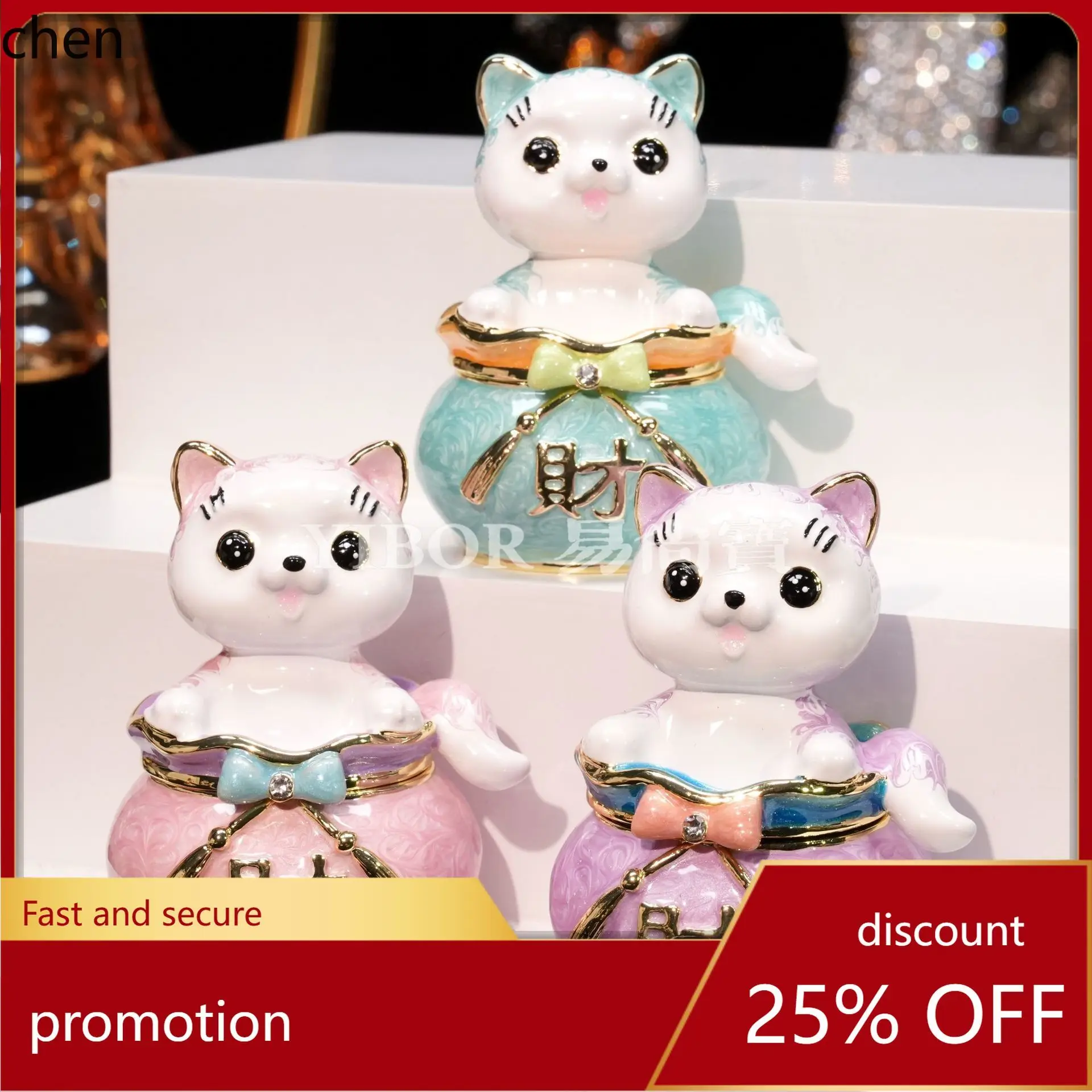 

H1 Самая продаваемая эмалированная шкатулка для украшений, мешочек удачи, кот удачи, настольное украшение, милая мультяшная модная игрушка, подарок оптом