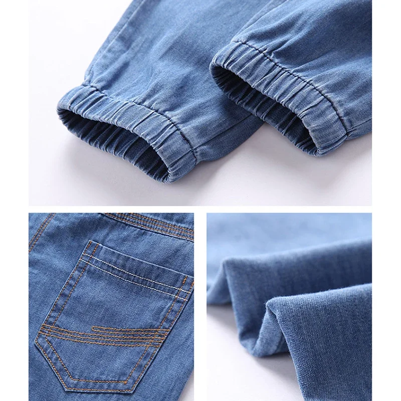 100% Cotton Comfortable Children\'s Jeans 2024 Spring New Boys And Girls Thin Elastic Waist Casual Loose Jeans Baby Pants