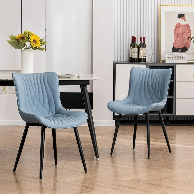 Set Of 2 Upholstered Mid Century Modern Kitchen Dining Room Chairs Armless Faux Leather Accent Chairs Metal Vanity Lounge Chair
