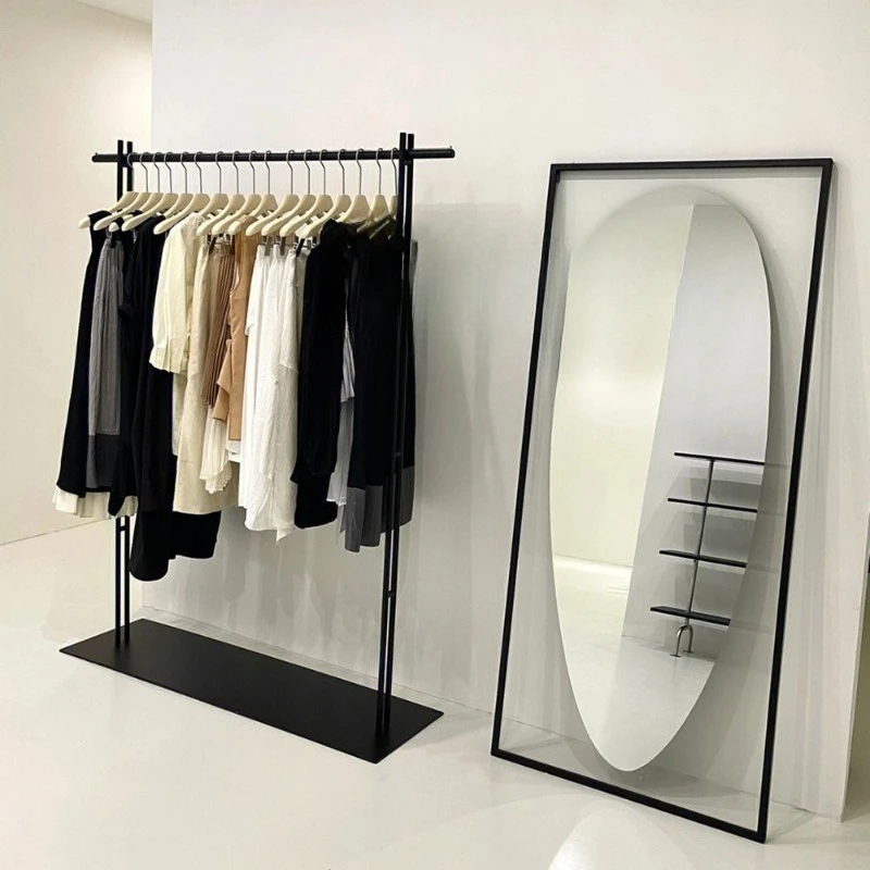 

Shelf Clothing Store Display Rack Floor-to-ceiling hanger Black wrought iron middle island rack