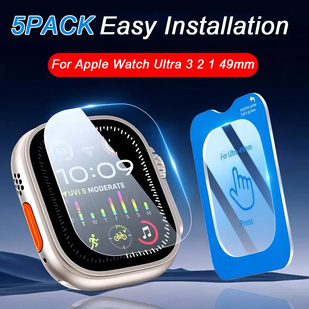 

1-5 шт., простое в установке закаленное стекло 9H для Apple Watch Ultra Ultra2 Ultra3 49 мм HD, защитные пленки от царапин, стеклянная пленка