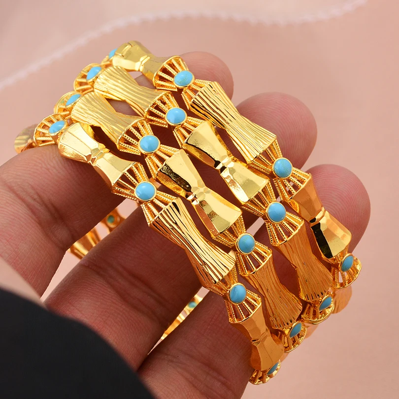 4pcs/lot Middle East gold-Plated Bangles Dubai Bracelet Fashion Jewelry For Summer Women Party Gift ﻿