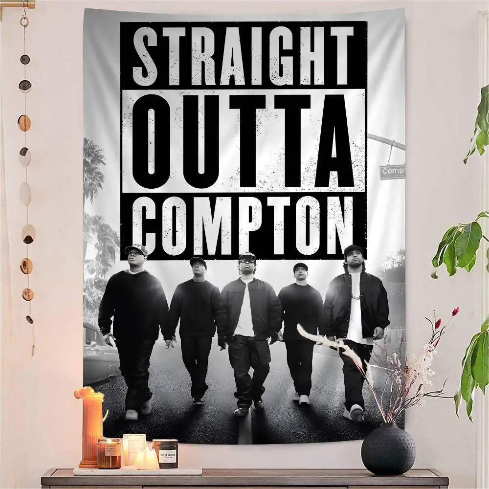 NWA الهيب هوب مغني الراب مستقيم Outta كومبتون ألبوم الموسيقى الساخنة قماش مزخرف جداري معلق التارو الهبي جدار السجاد النوم جدار الشنق ورقة