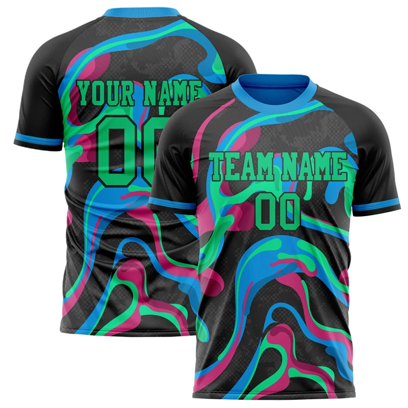 

Customized Team Name Number Name Football T-shirt Personalized DIY O Neck Black Sports T Shirt Loose Quick Dry Team Uniform