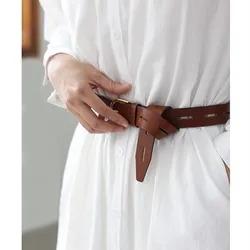 Women Genuine Leather Metal Buckle Shirt Belt Jean Waist Dress Belt Punch Belt Accessories Fashion