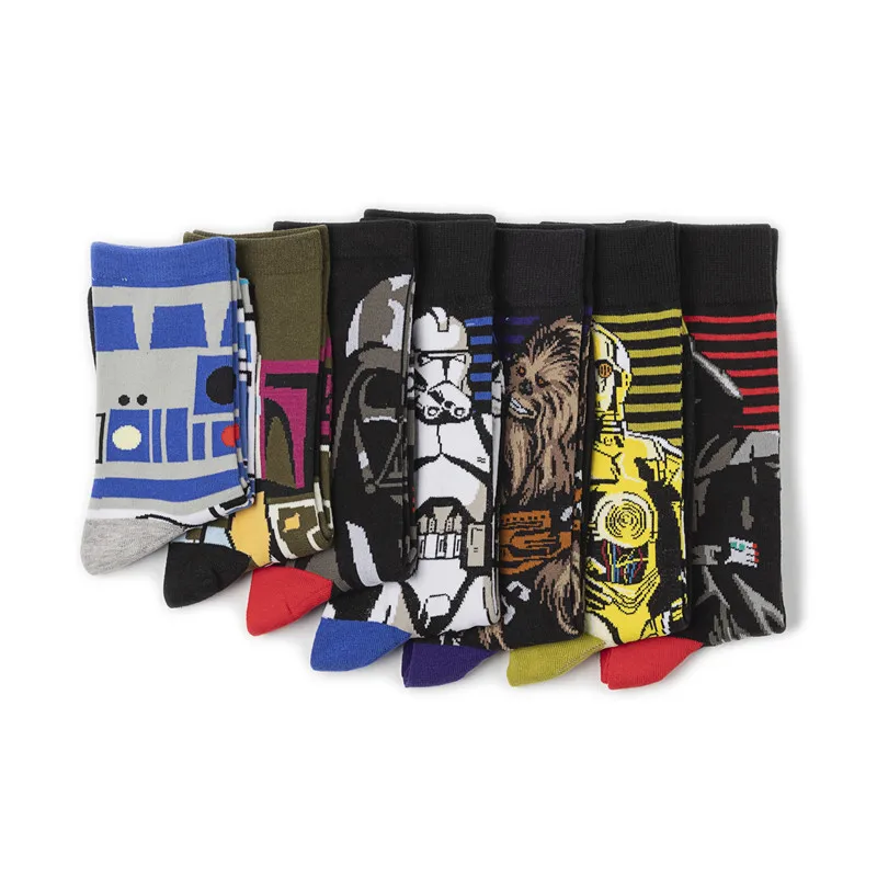 Stars Wars Middle Socks for Men Darth Vader Print Stocking Mandalorian Fashion Anime Hose Cotton Winter Warm Sportwear Gifts