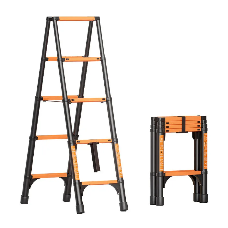 5 Step Telescopic A Frame Ladder Multi Button Safety Lock Foldable Step Ladder for Home Indoor Decoration Work Industrial Grade