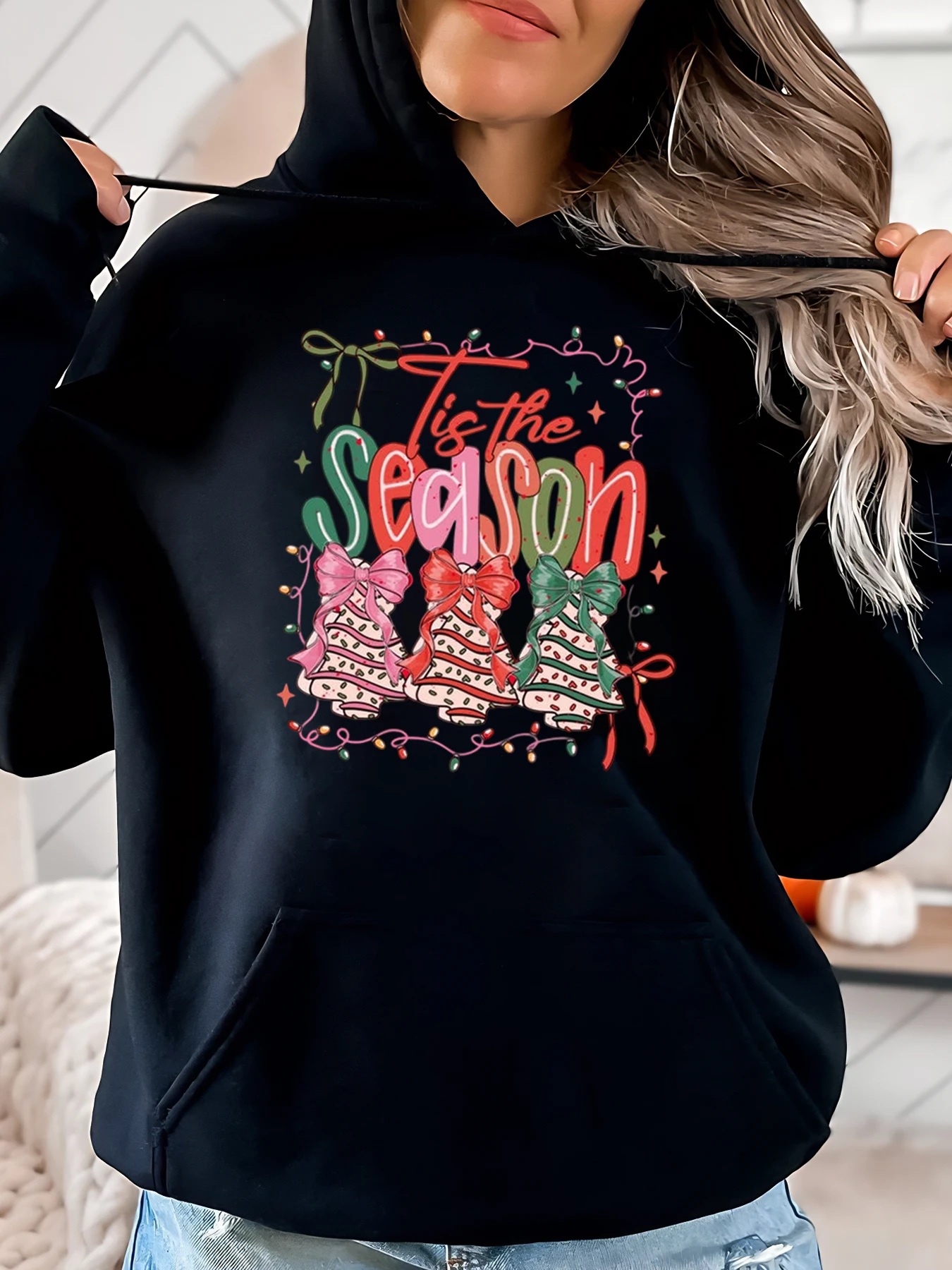 

Сапоги «Рождественская елка» Tis the Season, толстовка с принтом, женская повседневная праздничная одежда, черные, большие размеры