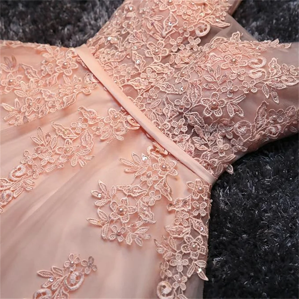 فستان قصير لحفلات العودة للوطن من الدانتيل باللون الوردي أحمر الخدود مزين بالتول للحفلات الراقصة وأعياد الميلاد ورقبة على شكل V فستان قصير من vestidos para mujer