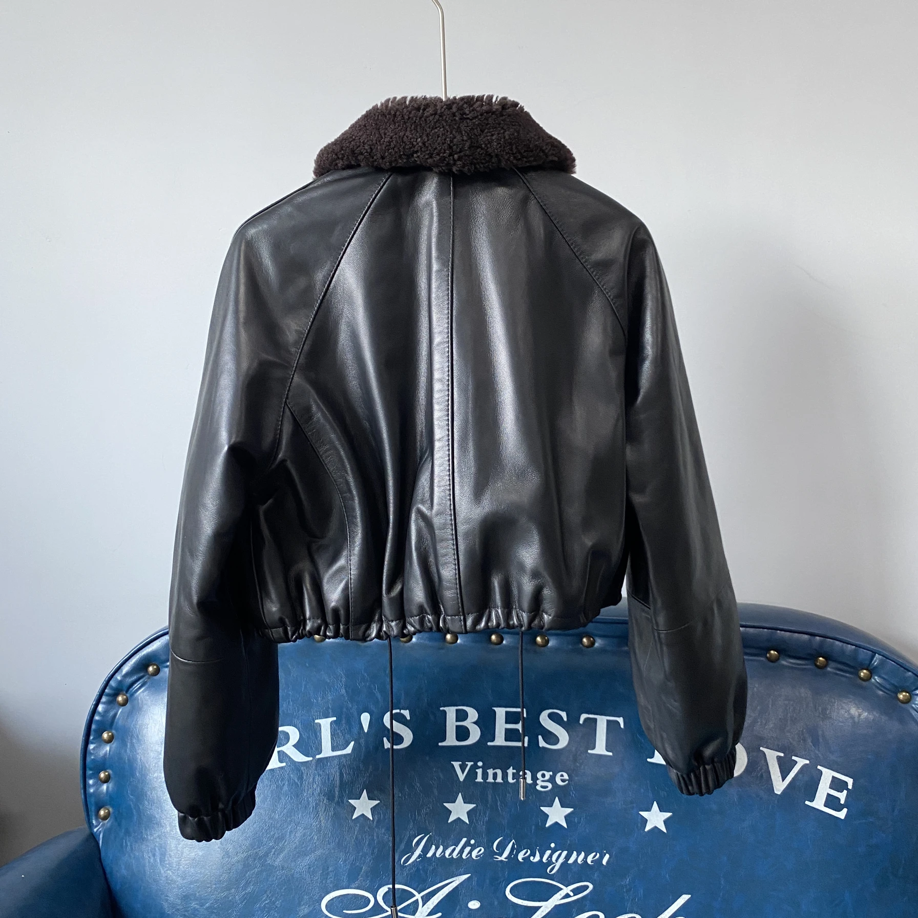 Sli ort couro genuíno jaet feminino calor gola de lã casaco motociclista versão coreana eepskin topo thiened longo sve