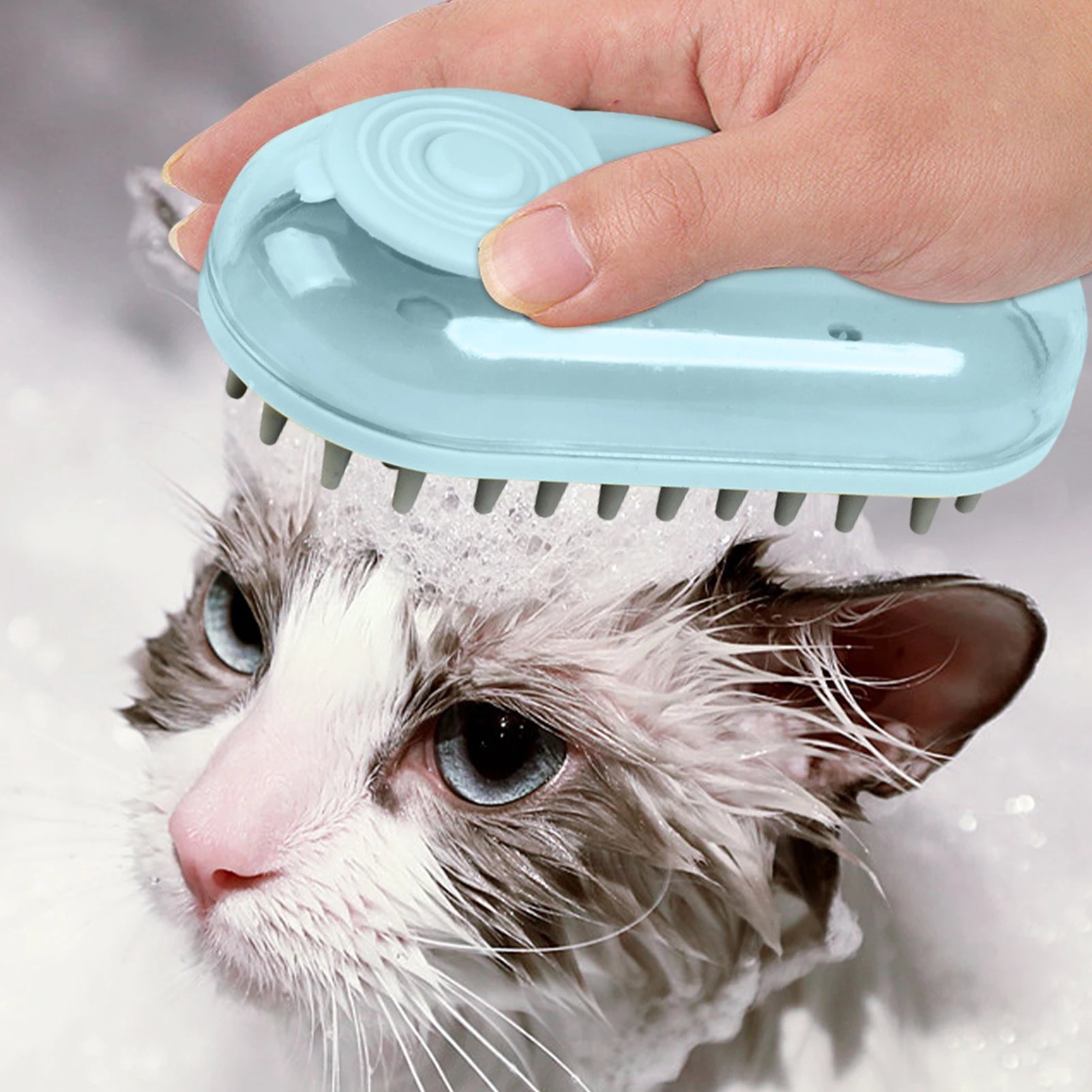 Dog Bath Brush Pet Grooming Soothe Massage Brush with Shampoo Dispenser Soft Silicone Bristle for Short Haired Dog Cat Shower