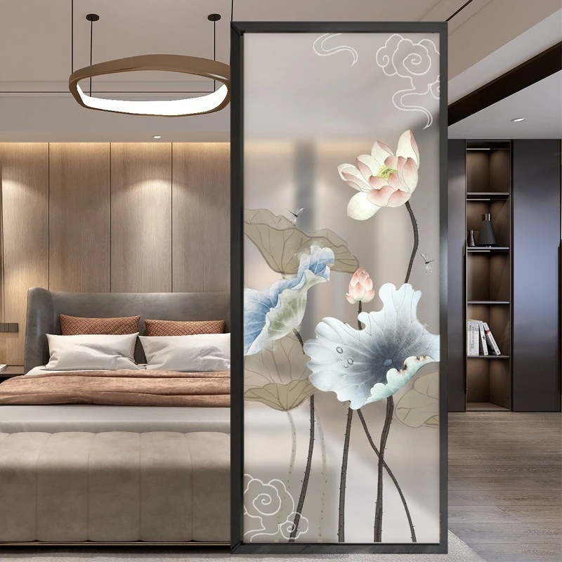

Simple modern wrought iron entrance decoration light luxury creative stainless steel screen partition art glass living room