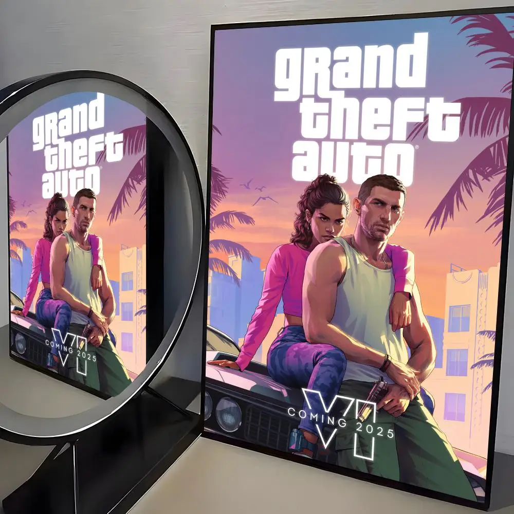 Heißes Spiel G-Gta 6 Poster Rahmenloses Poster Selbstklebende Kunst Wasserdichter Papieraufkleber Kaffeehaus Bar Zimmer Wanddekoration – Detail 9
