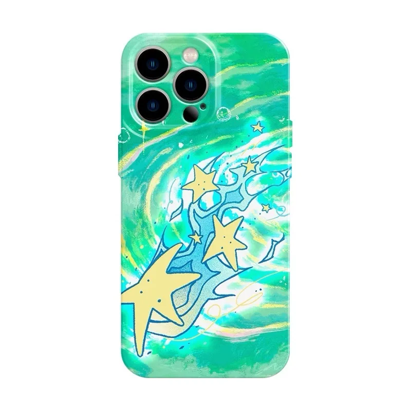 

INS Green Lucky Meteor Case for IPhone 16E 15 14 13 Pro Max 12 Mini 11 Promax 16 Plus XR XS MAX SE Shockproof Ultra Thin Cover