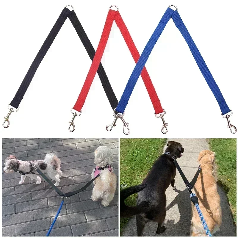 2 Way Nylon Dog Leash Double Twin Coupler Dog Leash V Shape Pet Leashes Outdoor Walking Leash Lead for Dogs Puppy Pet Supplies