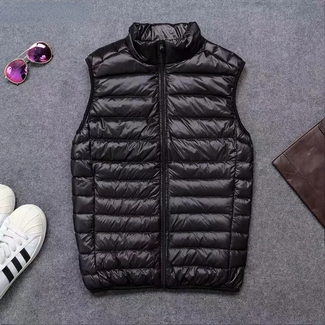 Męska kamizelka puchowa zimowa, luźna kurtka puchowa z lekkimi piórami Ciepła męska kamizelka puchowa Plus Simple Solid Color Jacket Vest