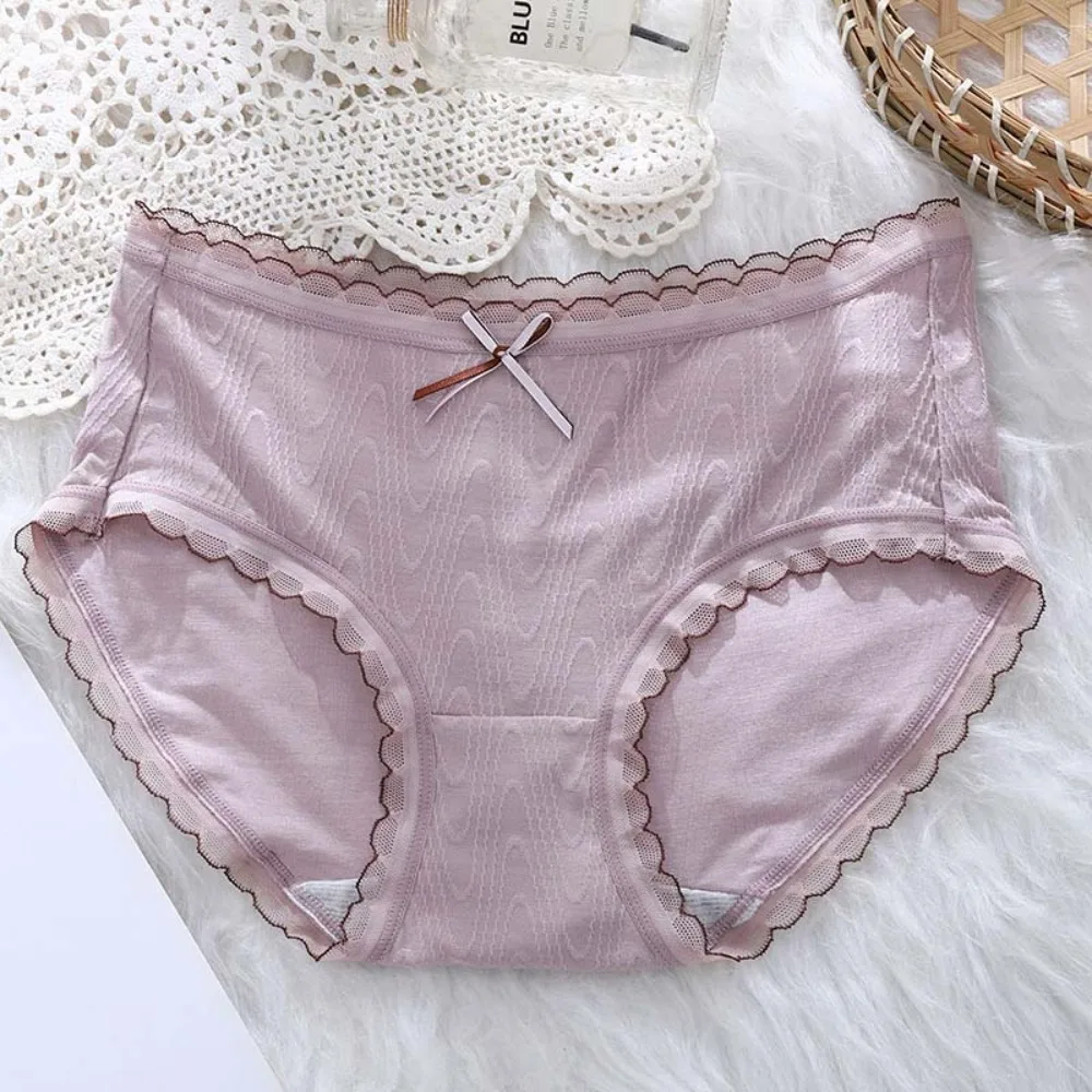 مرونة Bowknot الدانتيل المطبوعة ملخصات منتصف الخصر العشير القوس سراويل الدانتيل القطن المنشعب النساء الملابس الداخلية النساء