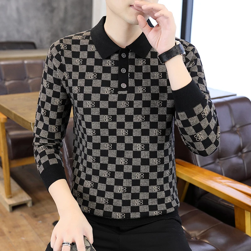 

Мужской вязаный свитер с воротником на осень-зиму, высококачественный, приталенный, повседневный, из полиэфирного волокна, с длинными рукавами, мягкий и удобный