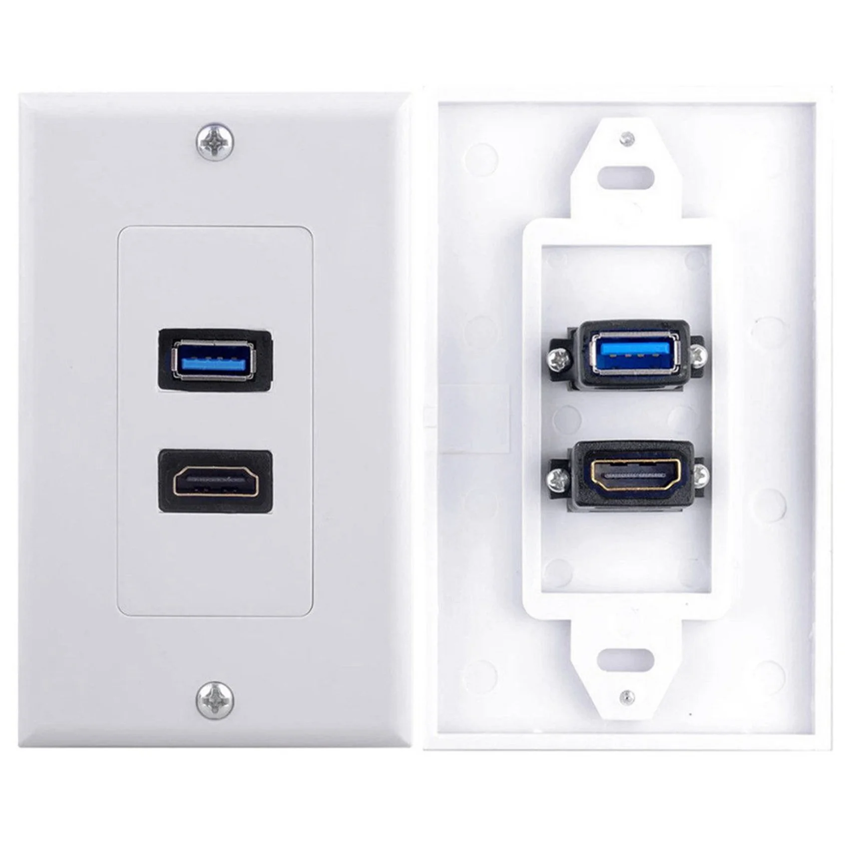 DT19-5X 2Port +USB 3.0 Female Wall Face Plate Panel Outlet Socket Extender White