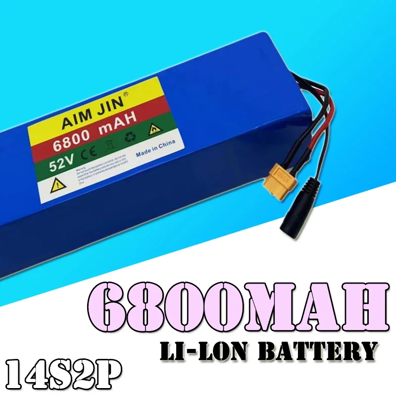 Batería de iones de litio de 52V y 6800mAH con BMS 14S2P para bicicleta, Scooter y motocicleta, 1500W de alta potencia integrada