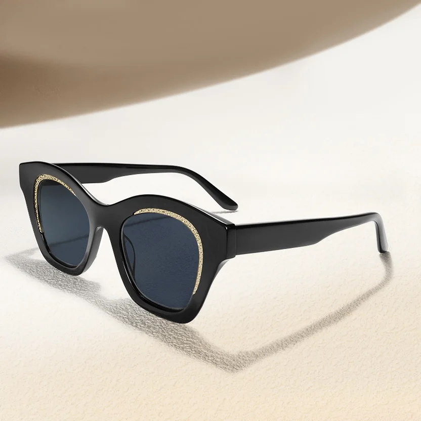 

Дизайнерские солнцезащитные очки из ацетата Point Drill с золотыми кристаллами и акцентами UV400, поляризационные классические