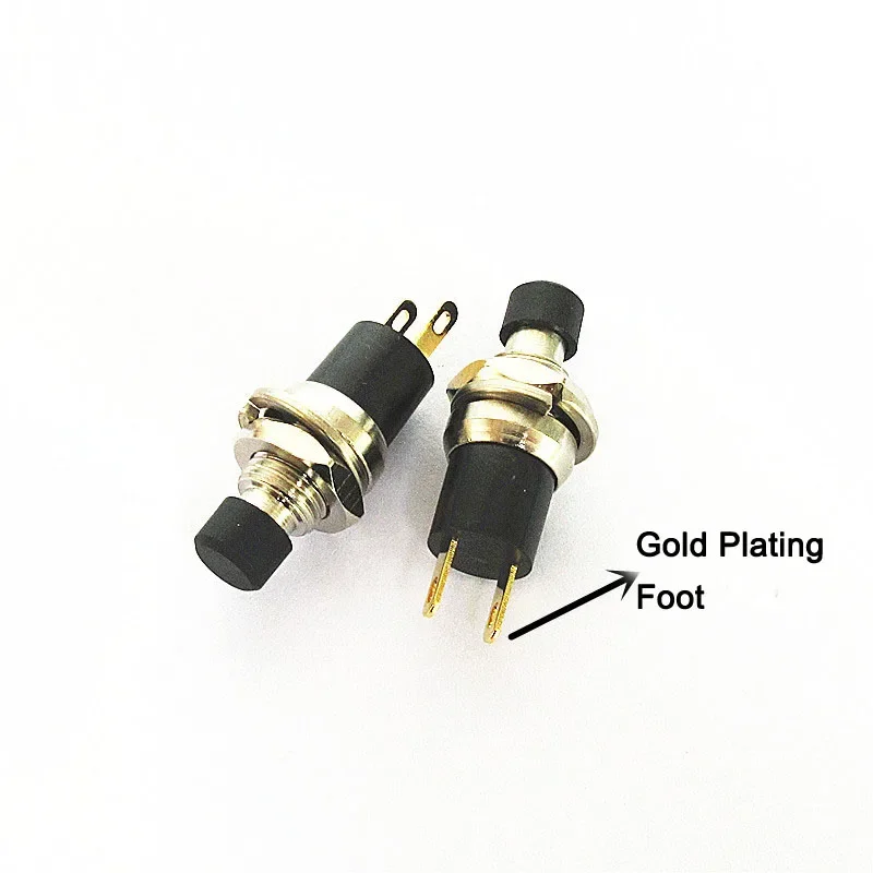 PB05A PBS-110 Gold Plating 2 Foot Black Head Self-locking Switch Open Hole 7MM Small Button with Self-locking Switches